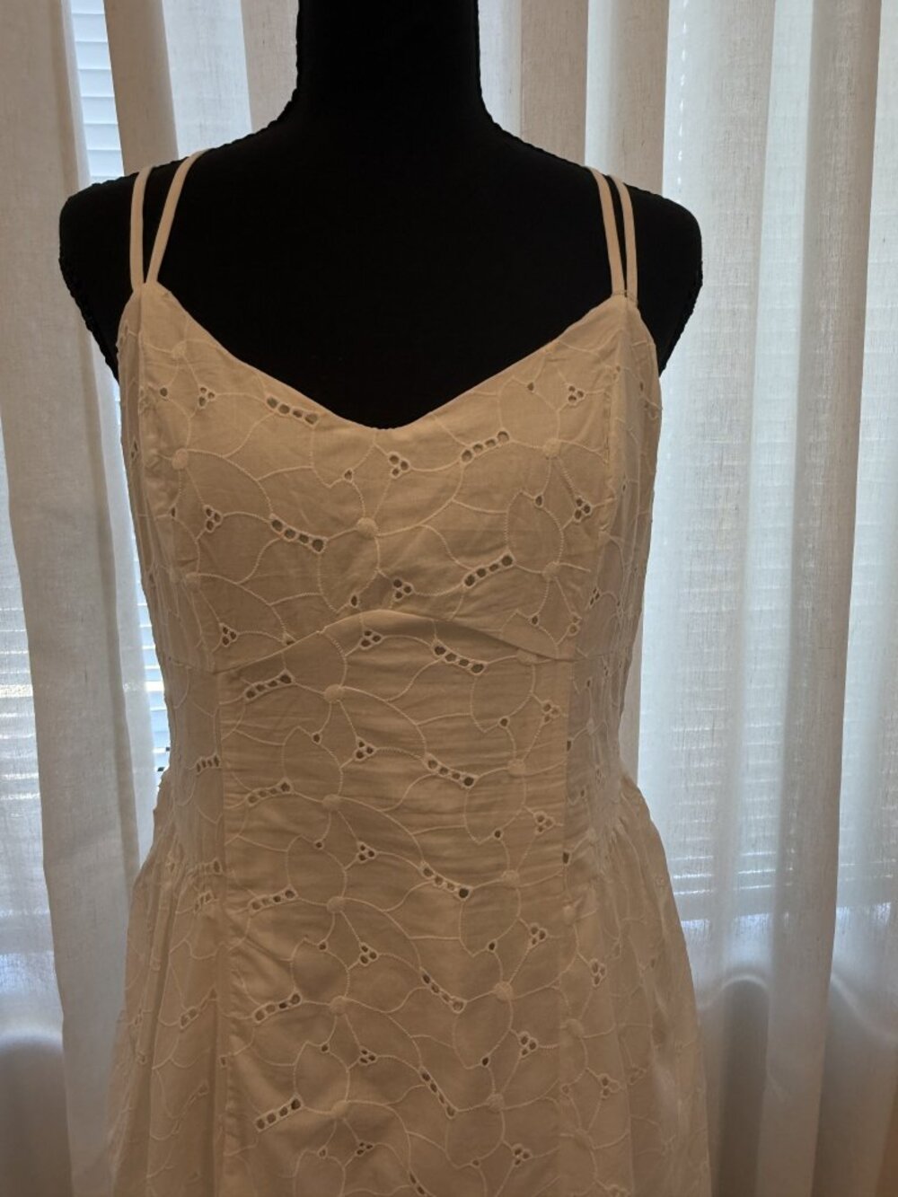 A New Day White Eyelet Embroidered Floral Midi Dress Size M